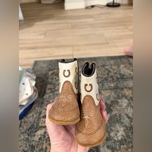 Girls Brown and Cream Western Cowboy Boots for Kids